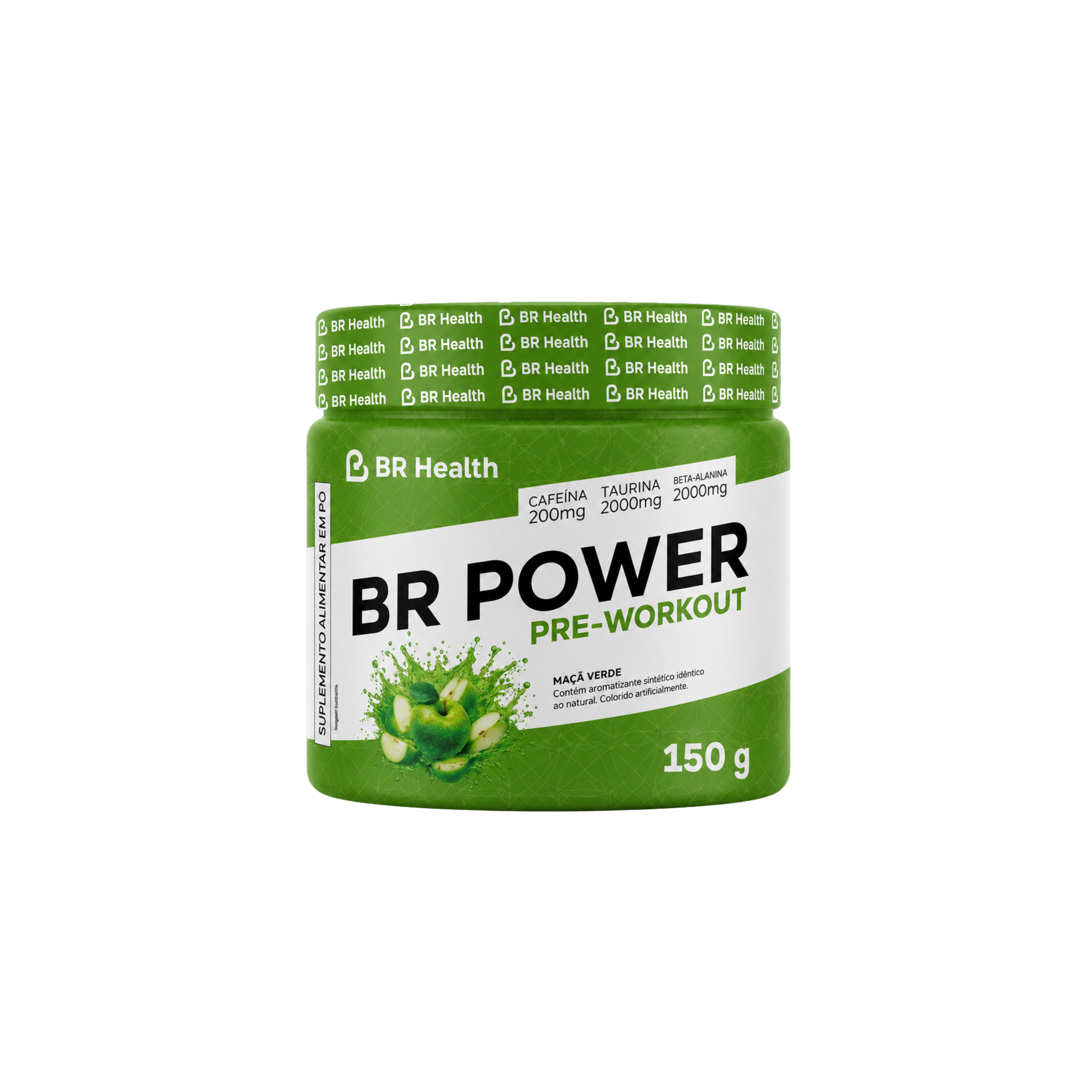 Pote de Pré-Treino BR Power BR Health sabor maçã verde, 150 g