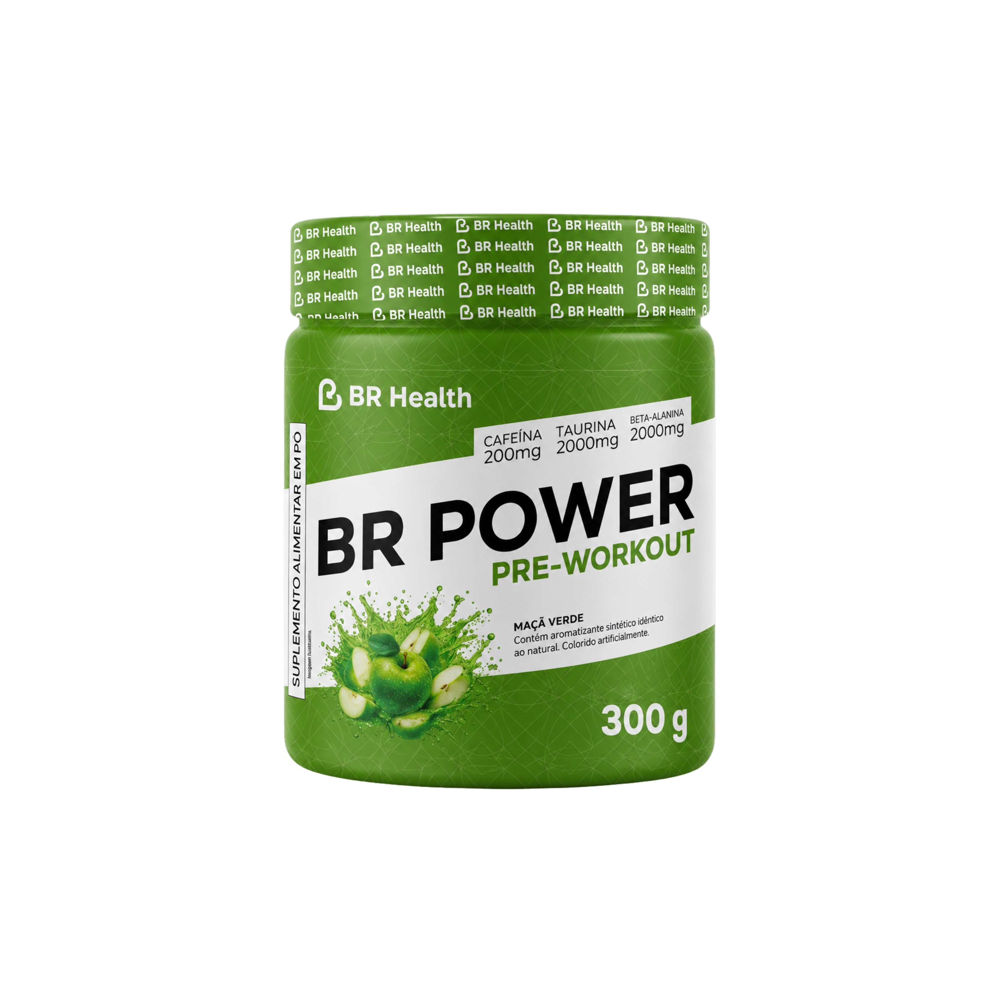 Pote de Pré-Treino BR Power BR Health sabor maçã verde, 300 g