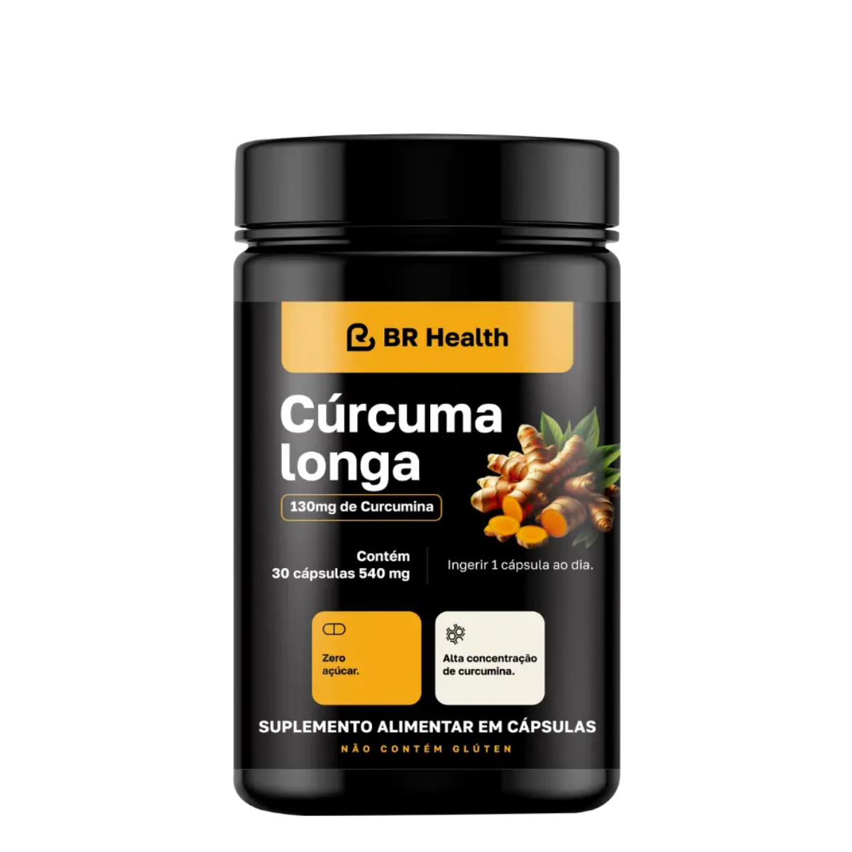 BR Health - Cúrcuma Longa - 130mg de Curcumina - Alta Concentração - 30 cápsulas de 540mg