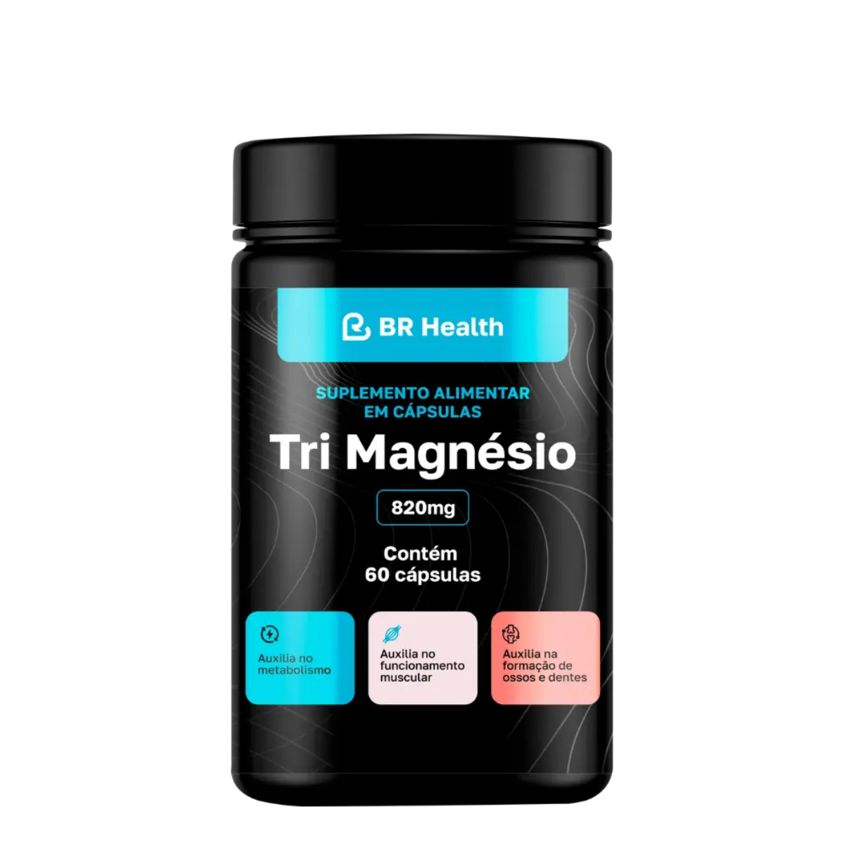 BR Health - Tri Magnésio - 60 cápsulas - 820mg - Metabolismo, Músculos e Ossos