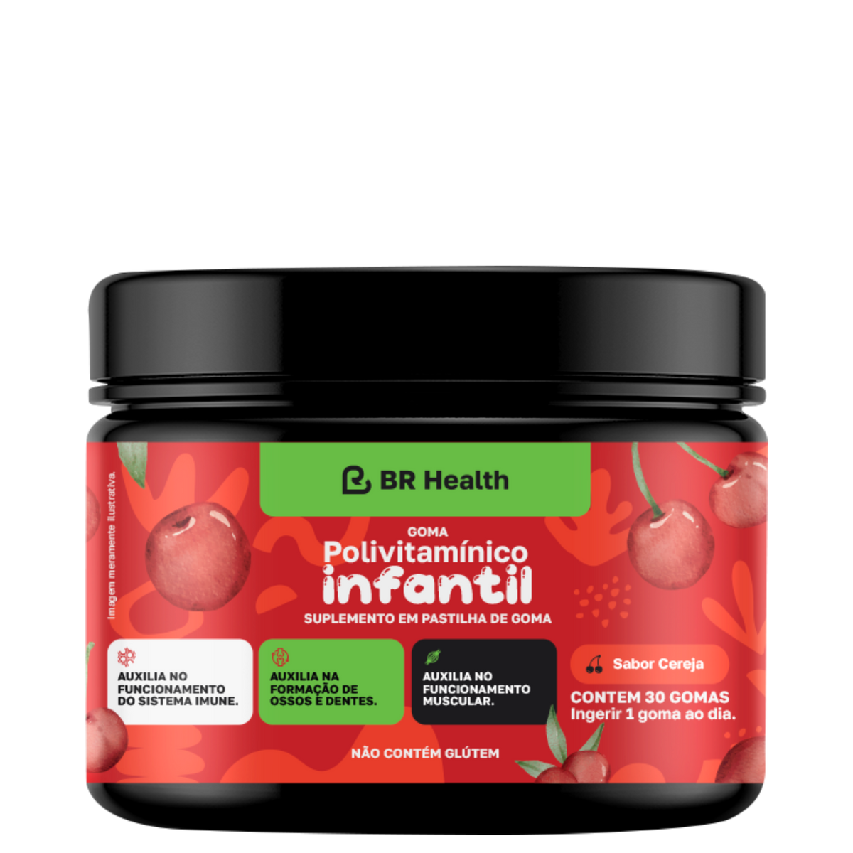 BR Health - Polivitamínico Infantil em Gomas - Kids - 30 gomas - Sabor Cereja