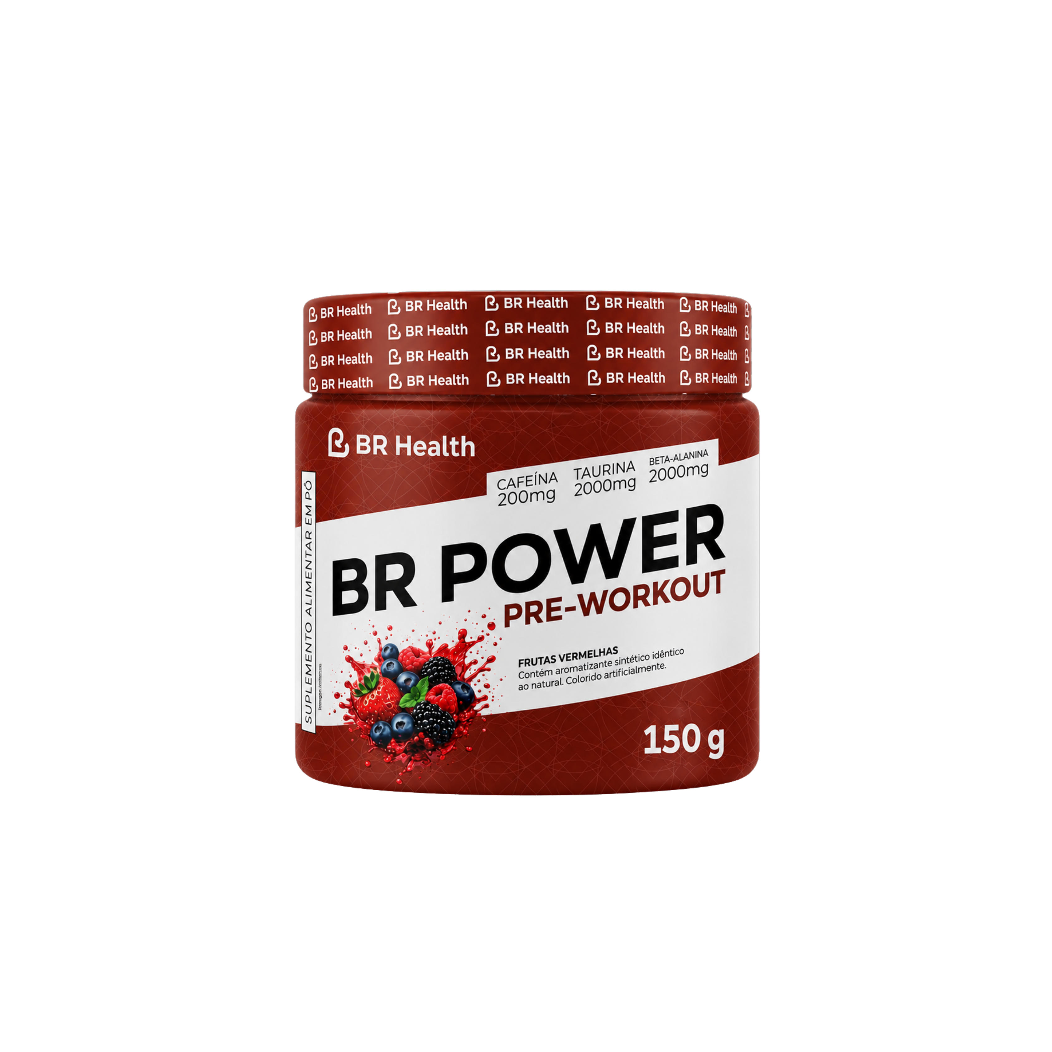 Pote de Pré-Treino BR Power BR Health sabor frutas vermelhas, 150 g