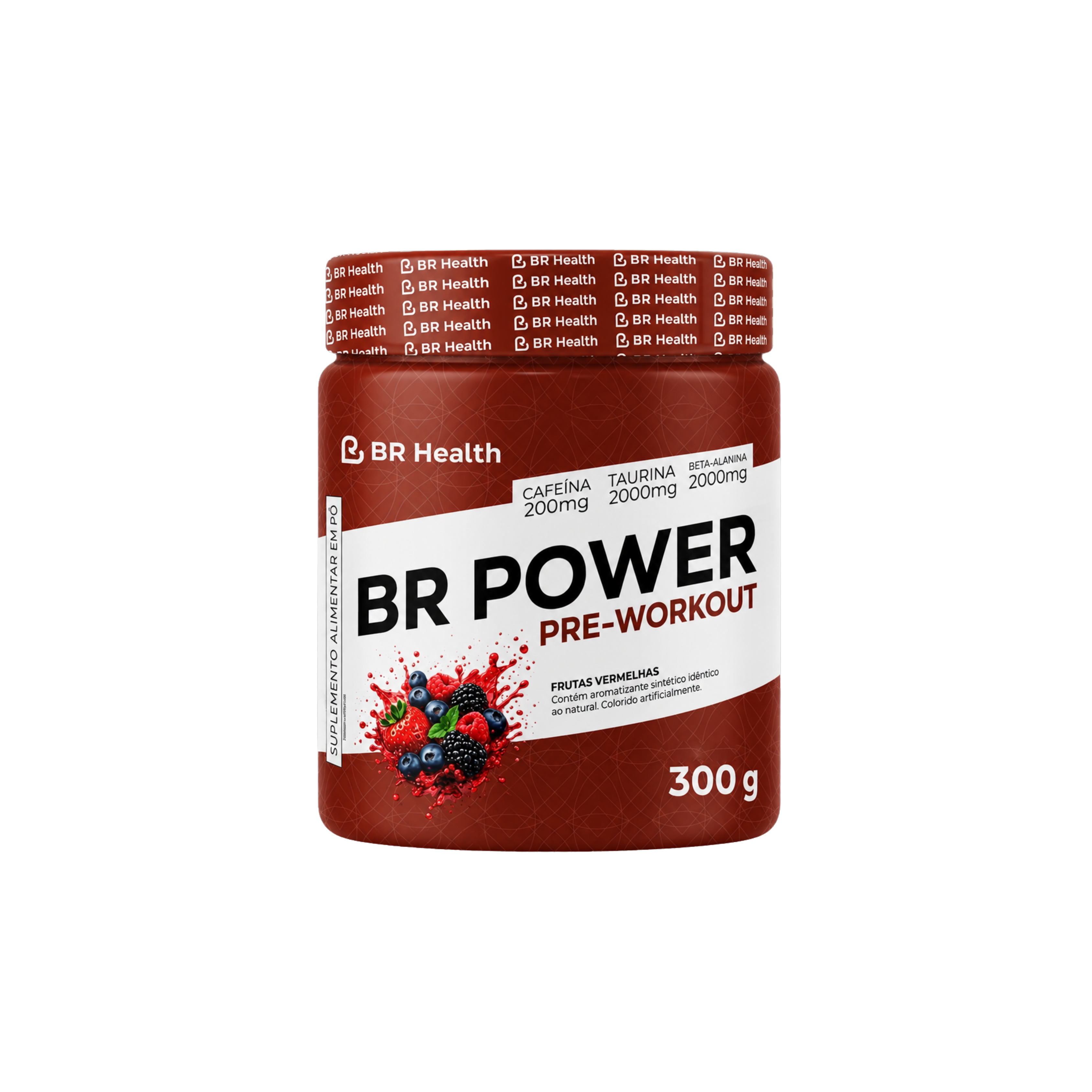 Pote de Pré-Treino BR Power BR Health sabor frutas vermelhas, 300 g