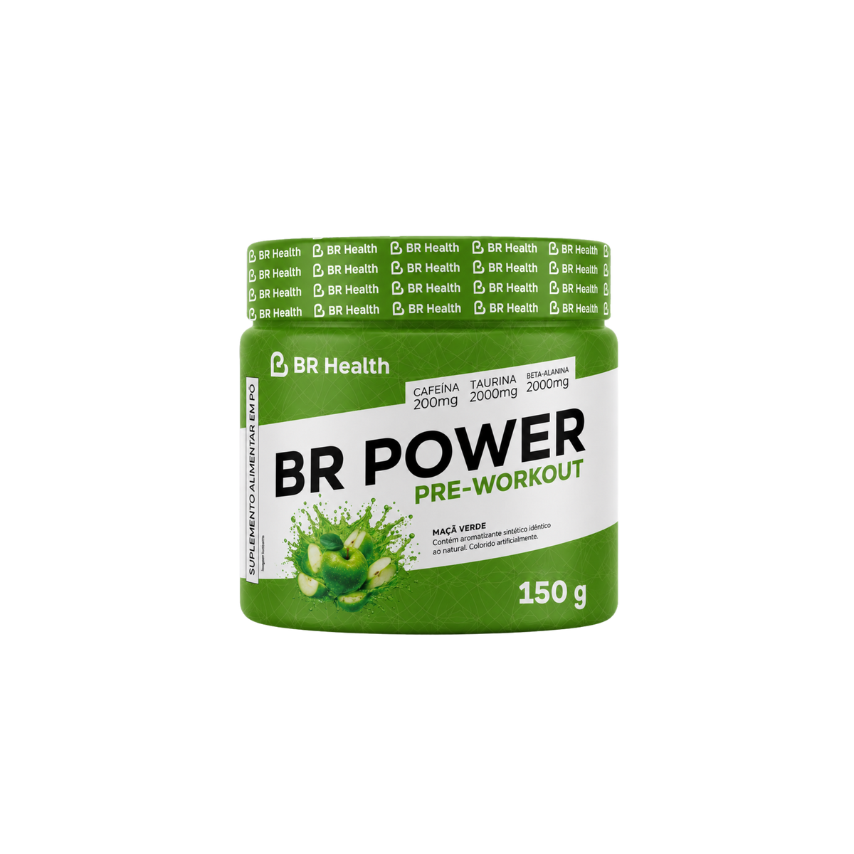 Pote de Pré-Treino BR Power BR Health sabor maçã verde, 150 g